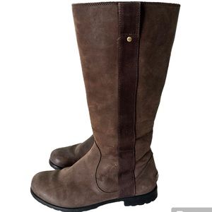 UGG Boots Junipero Brown Leather Shearling Lined Tall Australia Size 7